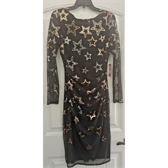 Vince Camuto Women's Sequined Stars Mesh Bodycon Dress Cocktail Party Black 10 - Picture 4 of 12